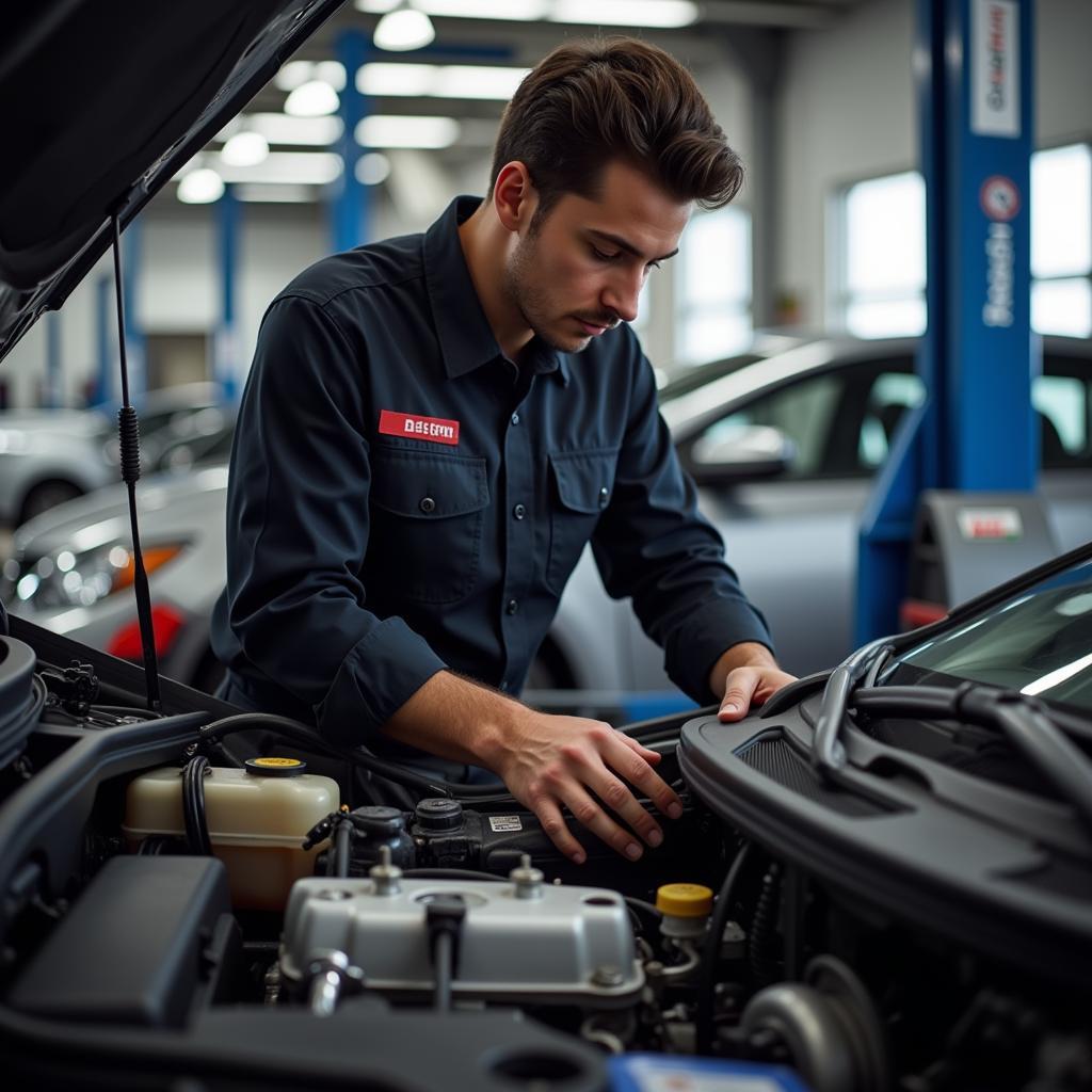 Certified Nissan Technician Working on a Vehicle