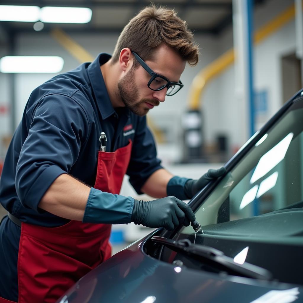 Certified Technician Performing Auto Glass Repair