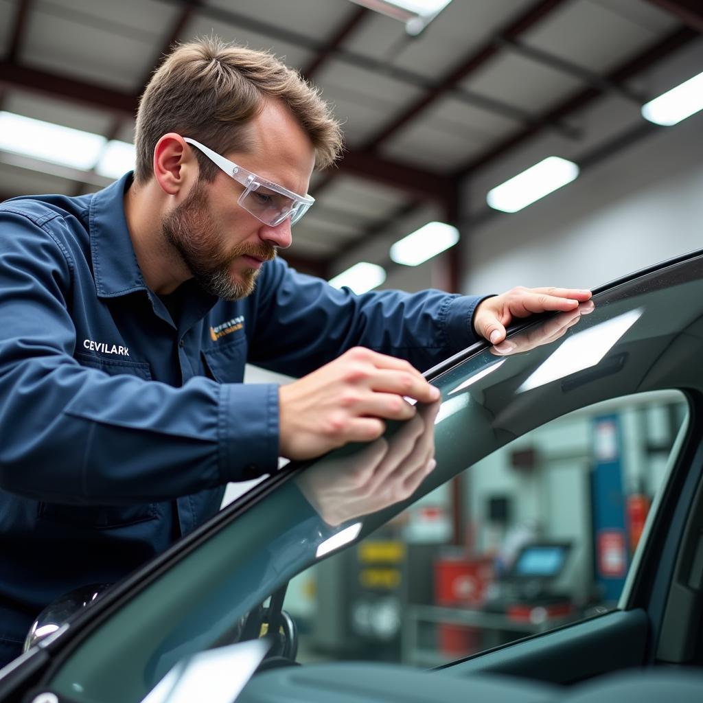 Certified Technician Installing Auto Glass in Traverse City