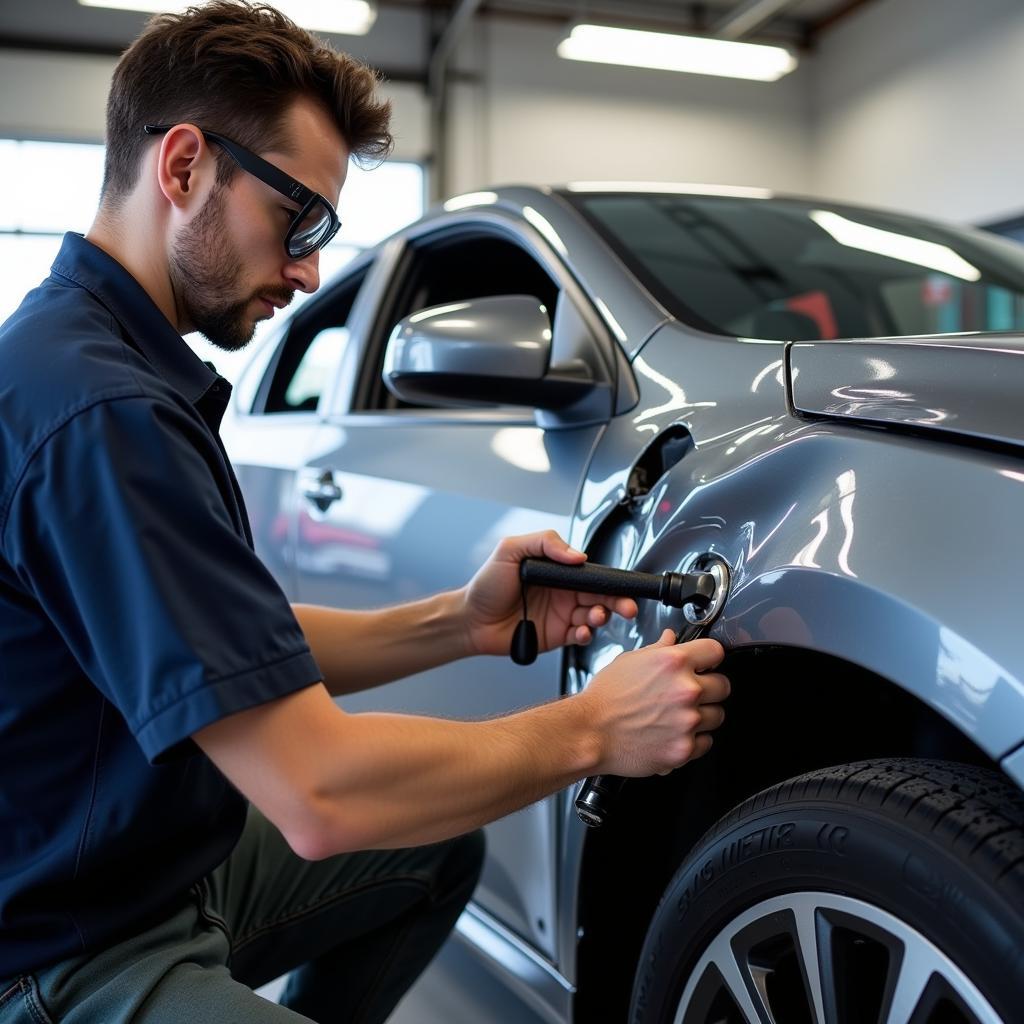 Certified Technician Performing Auto Body Repair in Taylor