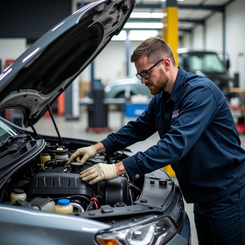 Certified technician working on a car engine