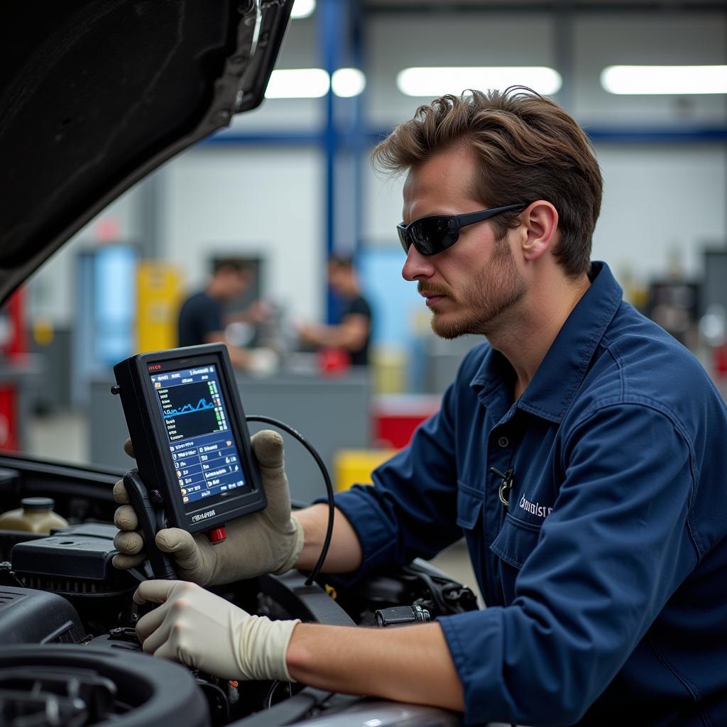 Certified Technician Working on Car AC System