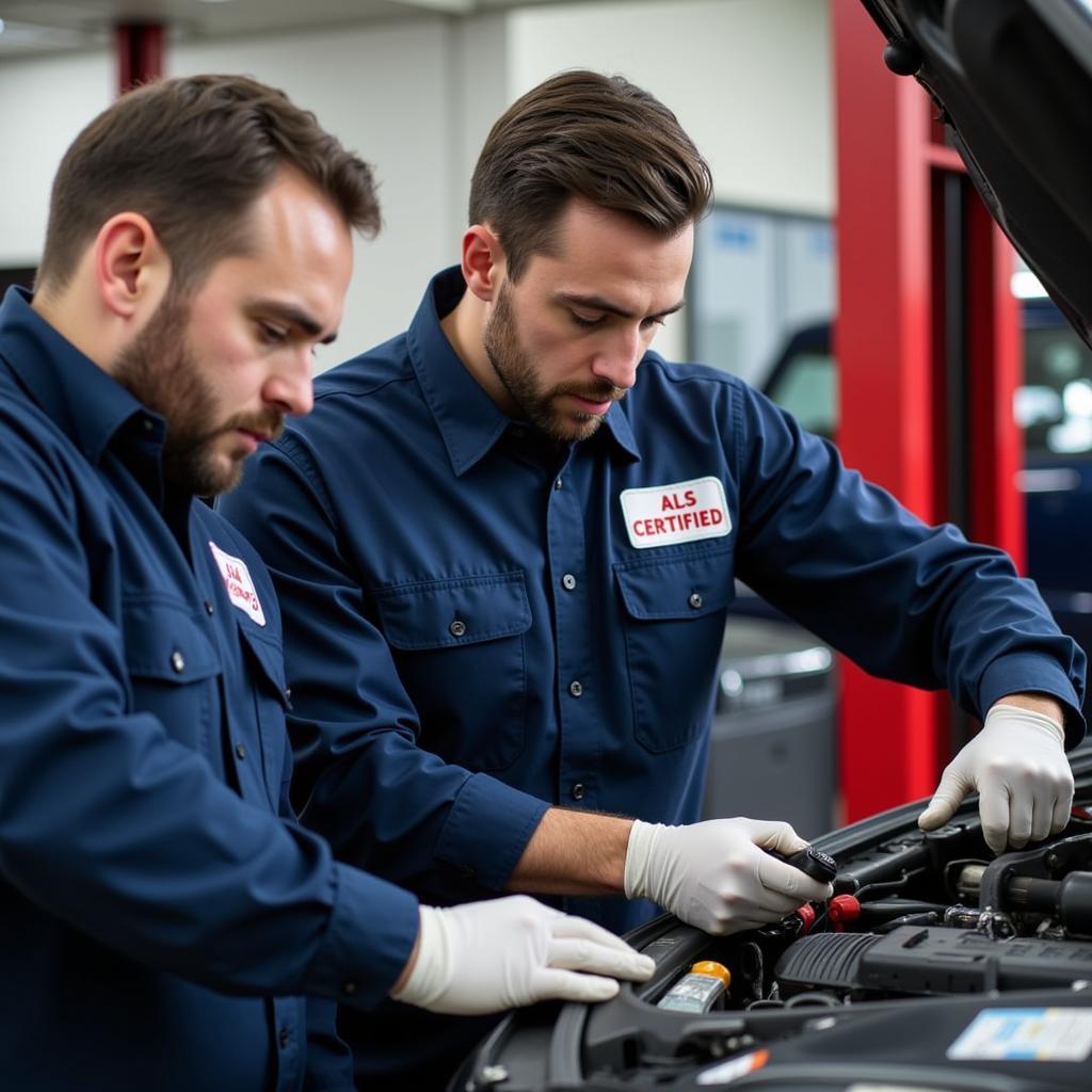 Certified Technicians Working on a Car at Al's Auto Parts & Service