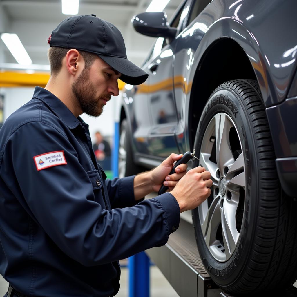 Certified Tire Technician Working