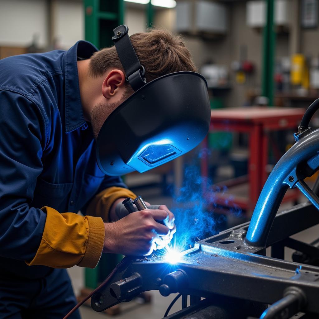 Certified Welder Working on Car Frame