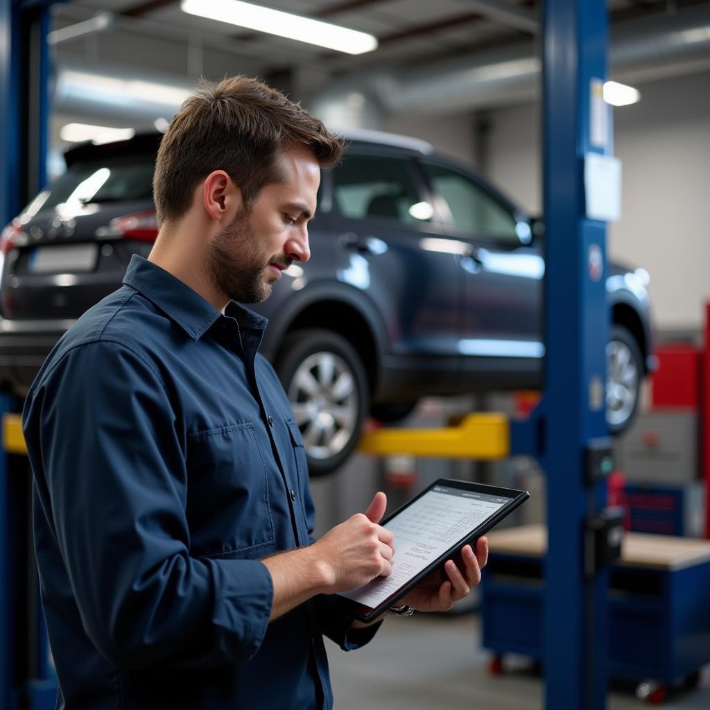 Mechanic Reviewing Car Maintenance Records