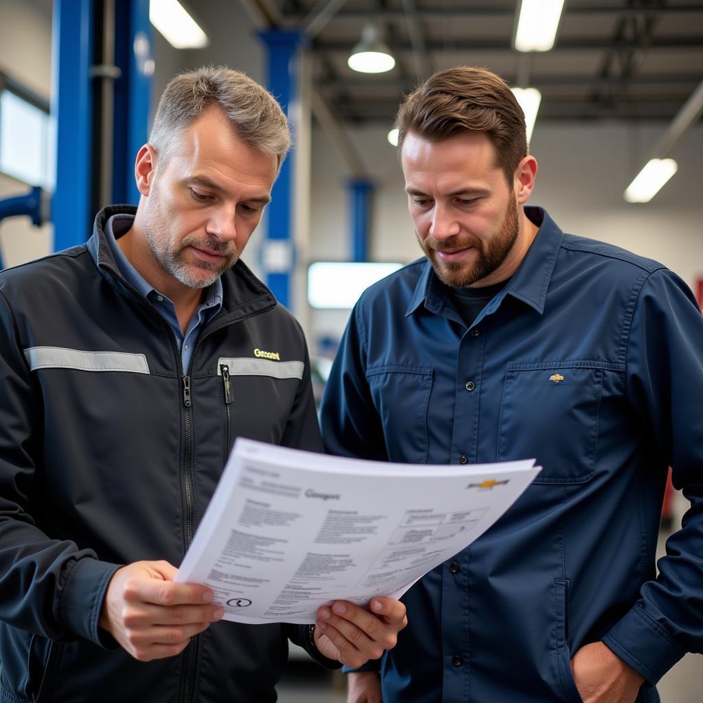 Chevrolet Owner Reviewing Service Report with Technician