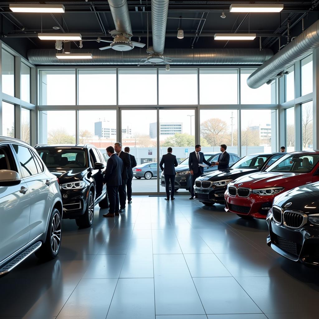 Modern and spacious auto dealership showroom in Chicago