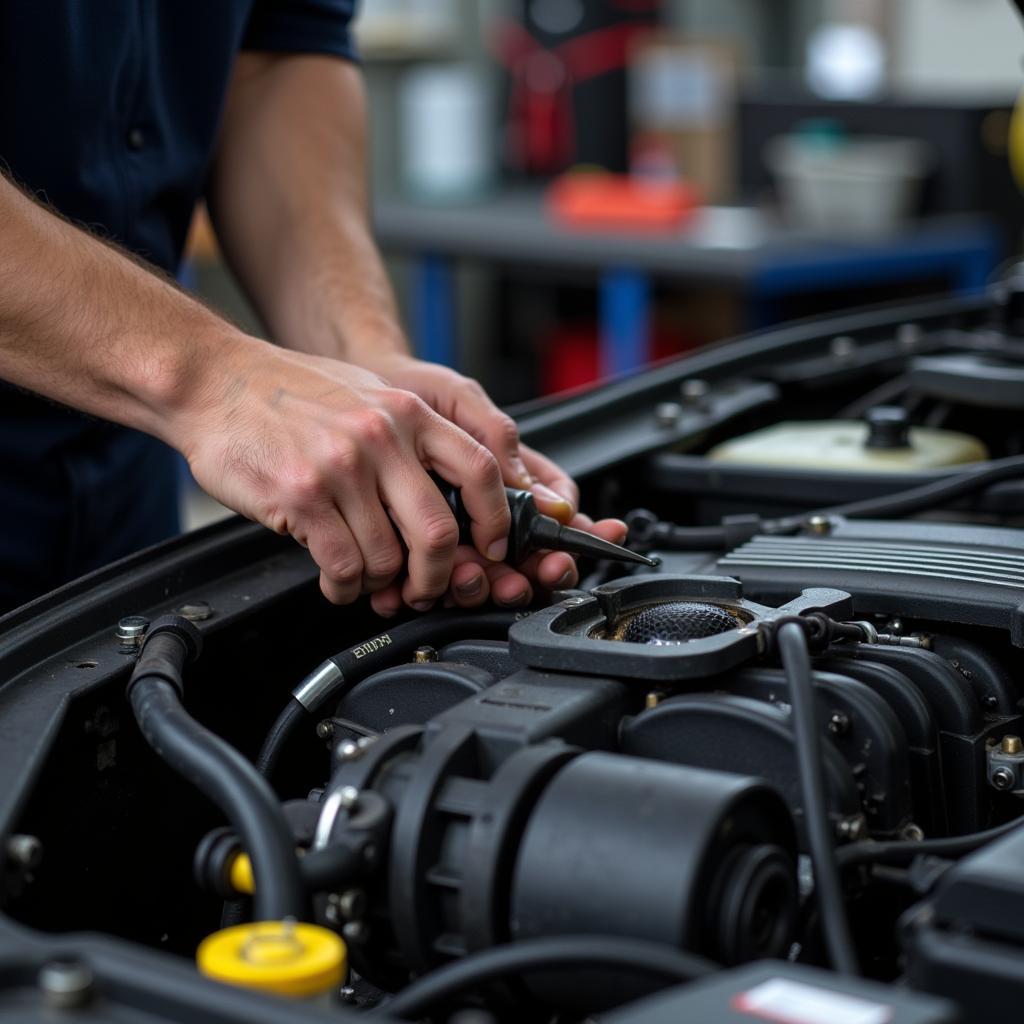 Chicago Auto Mechanic Working on a Car Engine