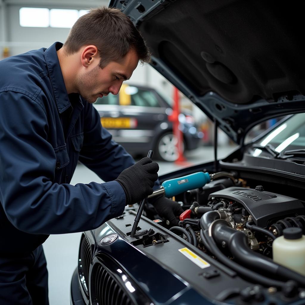 Chicago Auto Radiator Service Technician Inspecting a Radiator