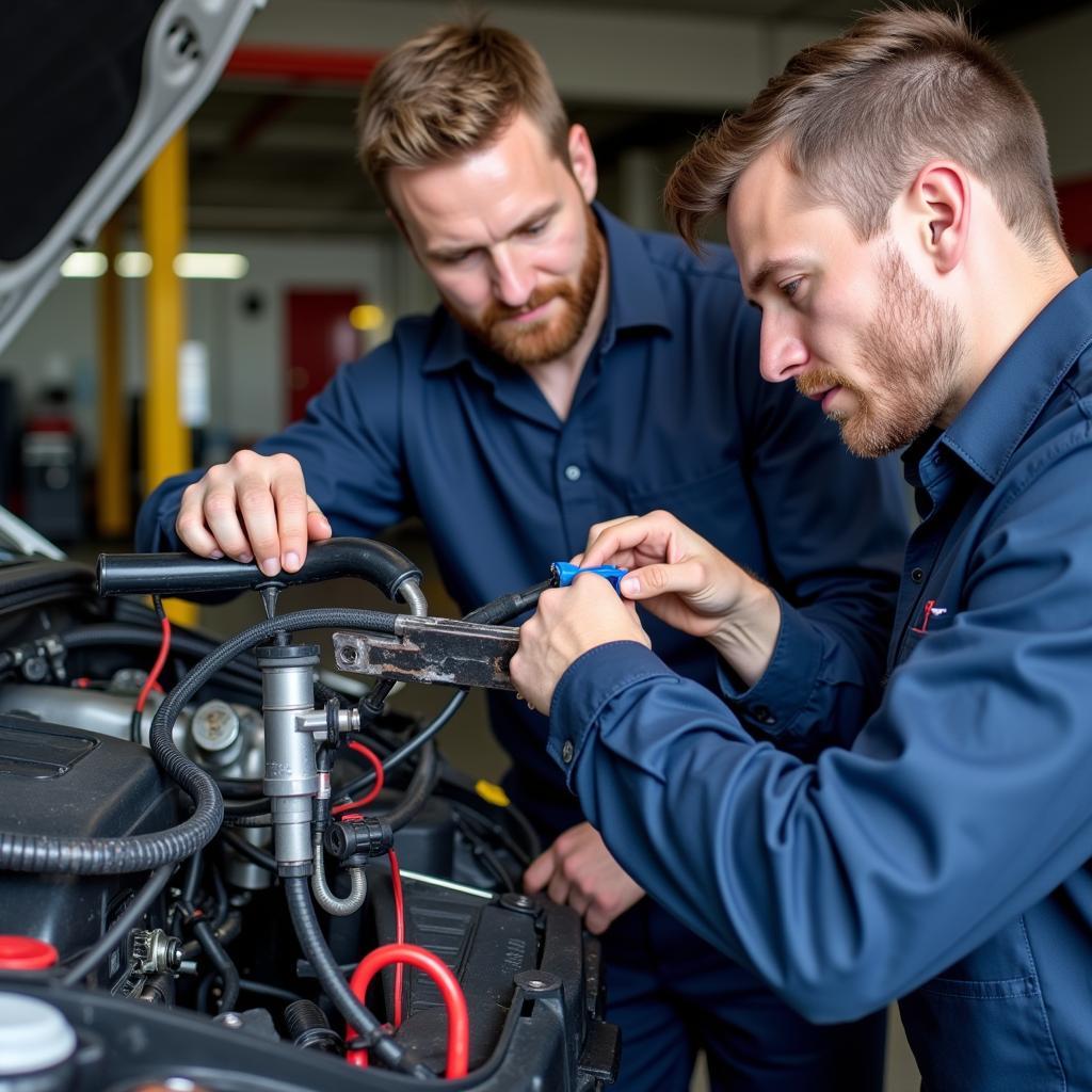 Choosing the Best Car AC Repair in Canberra: Mechanics working on a car's AC system.