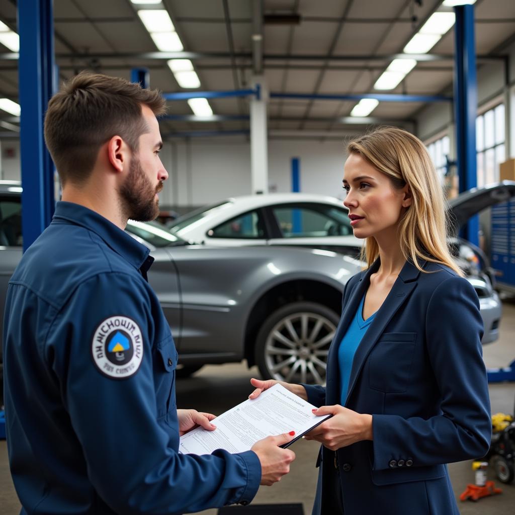 Customer Talking to a Mechanic About Car Repairs