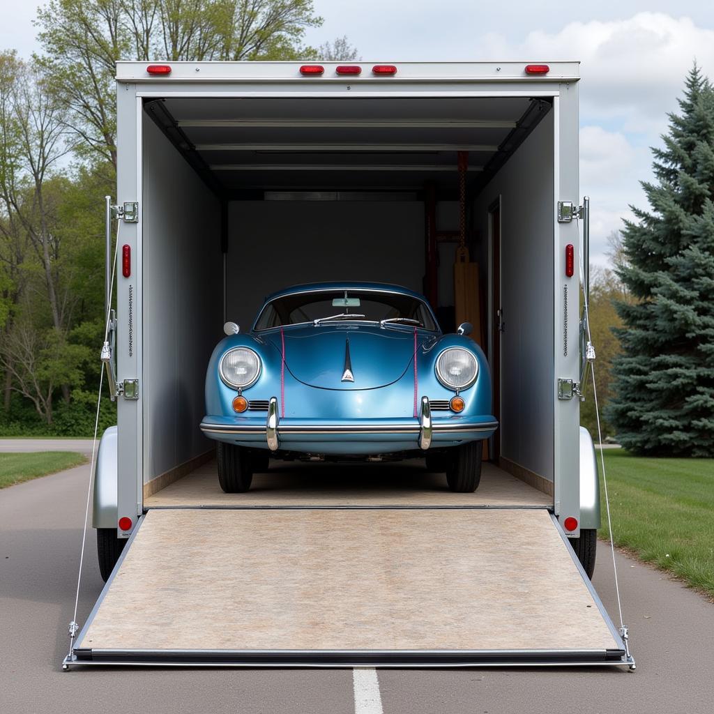 Classic Car Being Loaded onto Enclosed Transport Trailer