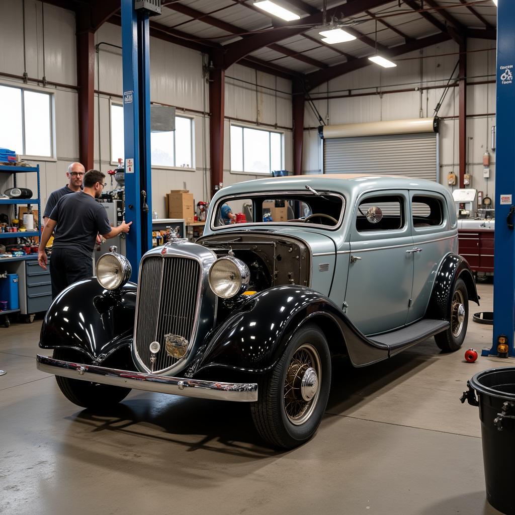 Classic car undergoing restoration in a Boca Raton auto shop