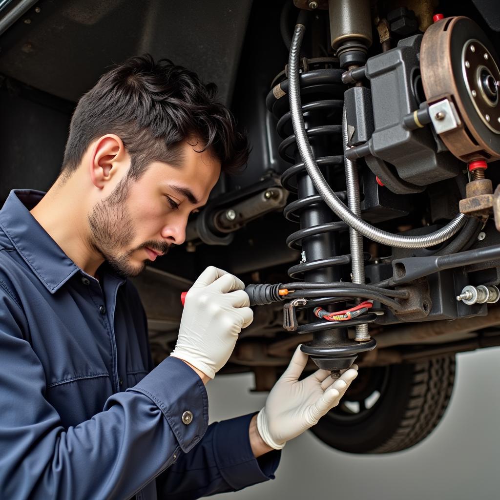 Mechanic Inspecting Classic Mini Parts