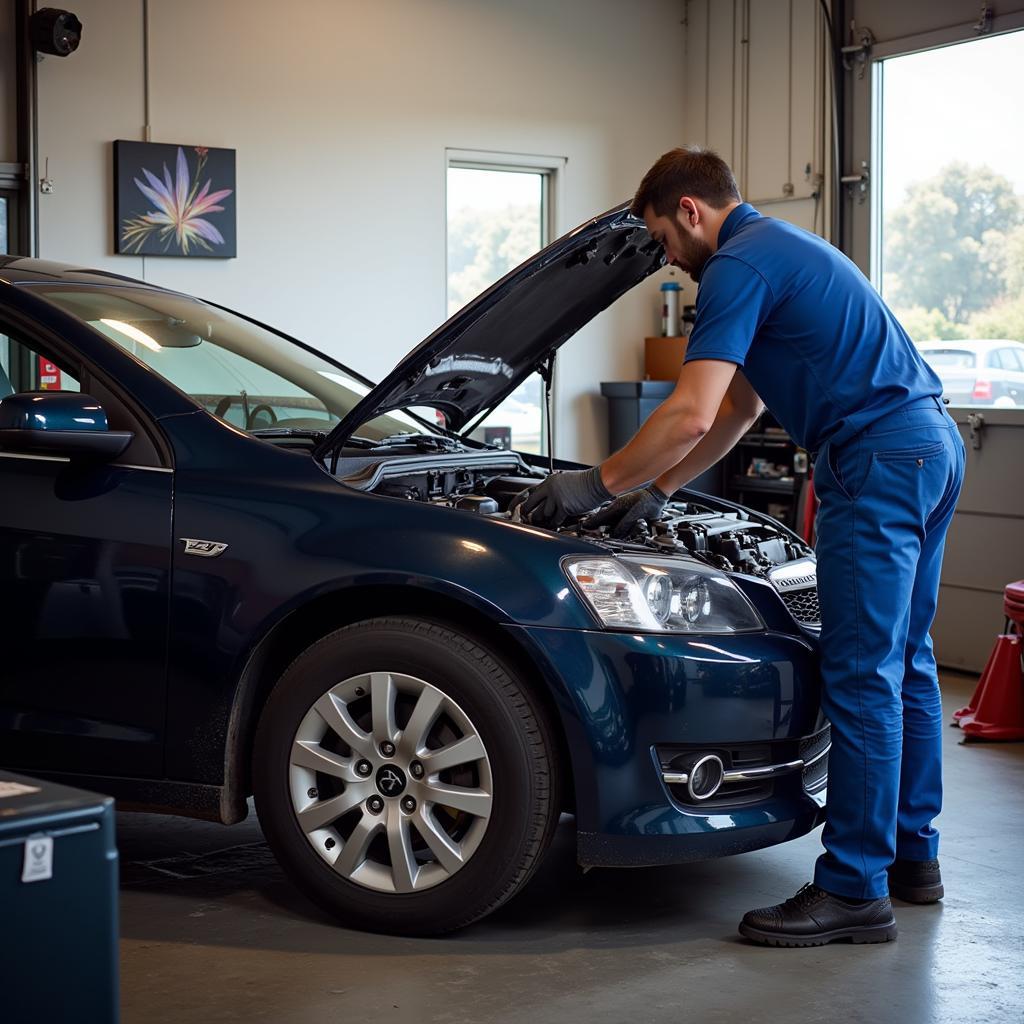 Car undergoing maintenance at a Clayton Valley auto service center