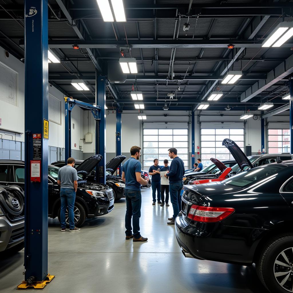 Cleveland auto repair shop with mechanics working