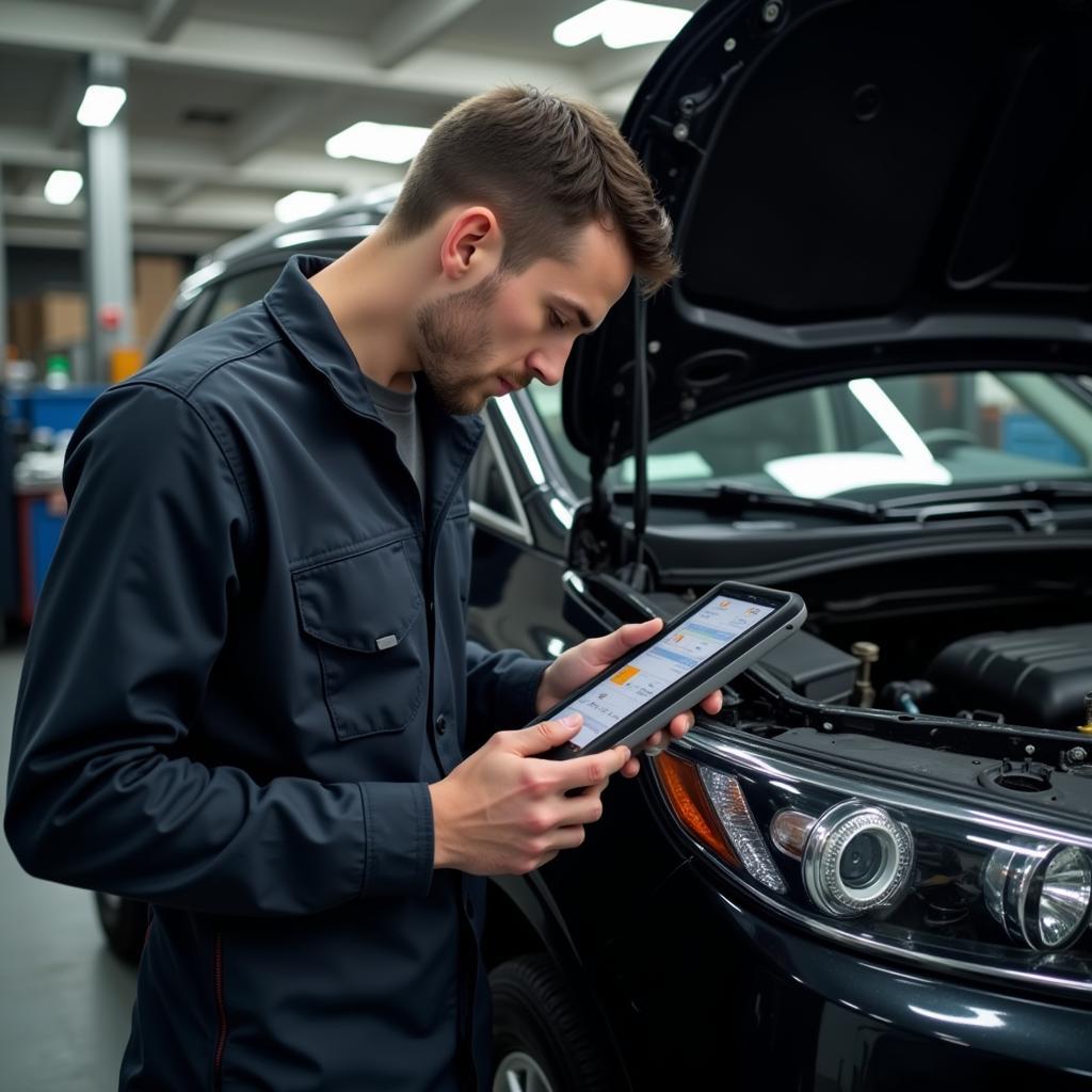 Mechanic Using Diagnostic Tool in Colorado Springs