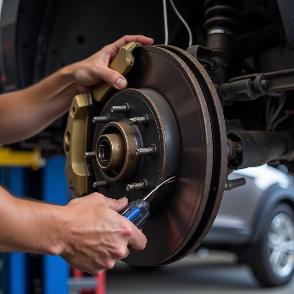 Mechanic Performing Brake Repair in Hickory, NC