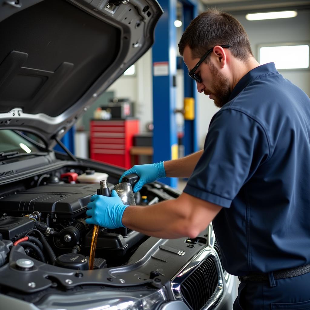 Oil Change Service Being Performed in Littleton