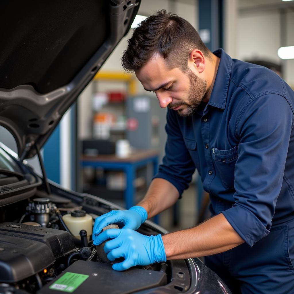 Common Auto Services in Nazareth: A technician performing an oil change.