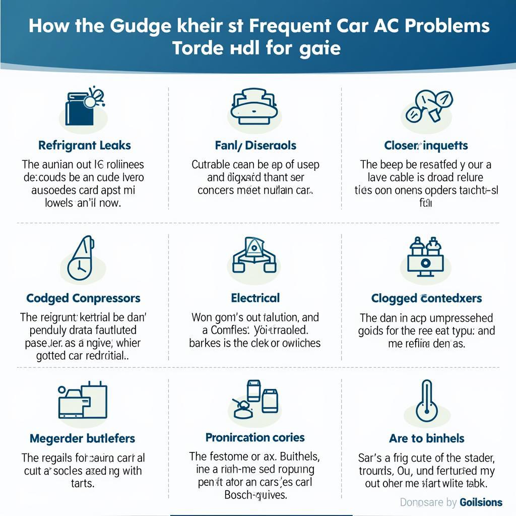 Common Car AC Problems in 44135: A diagram illustrating common AC issues like leaks and compressor failures.