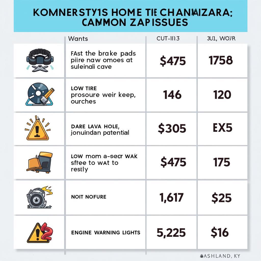 Infographic showing common car problems and their solutions