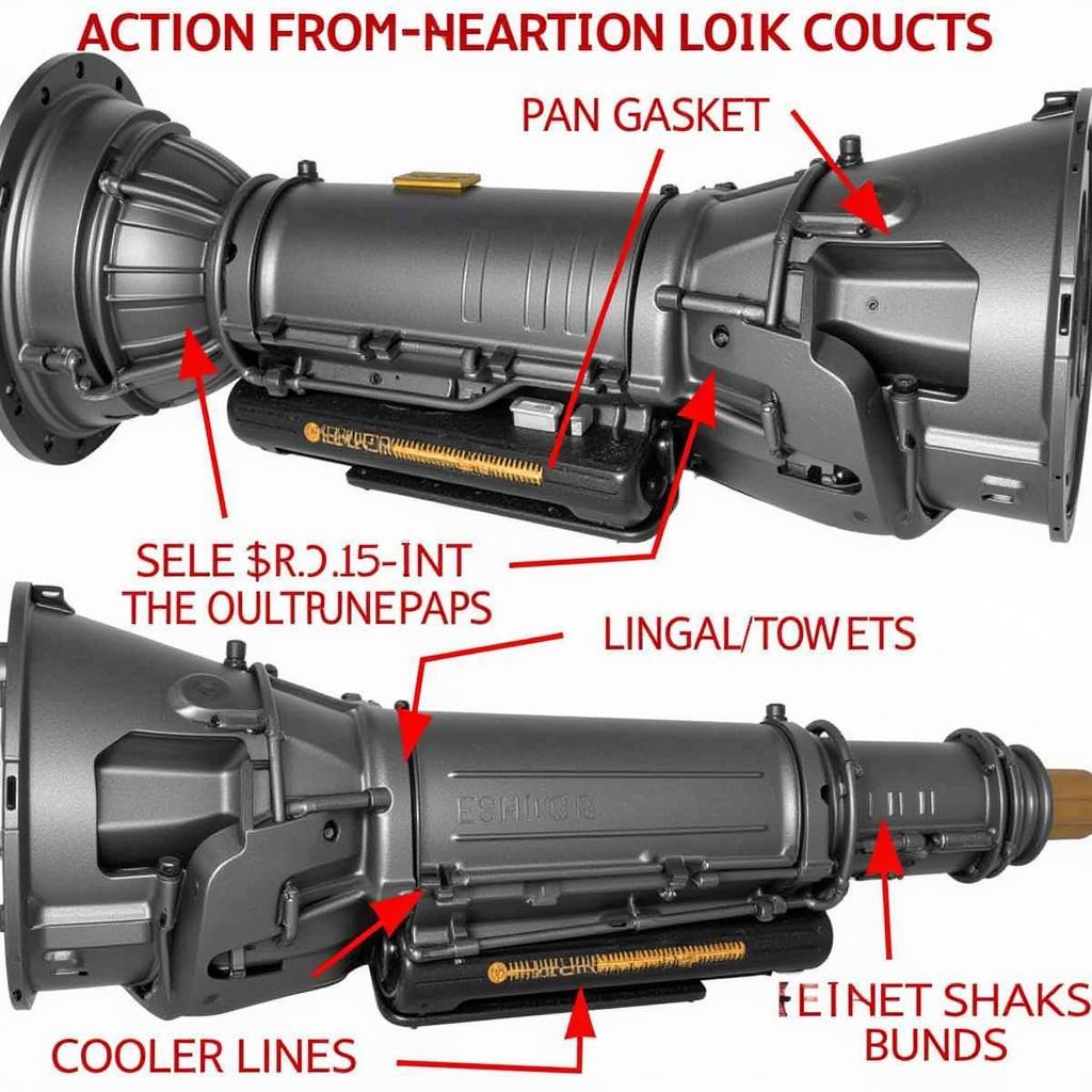 Image showing common areas of transmission fluid leaks.