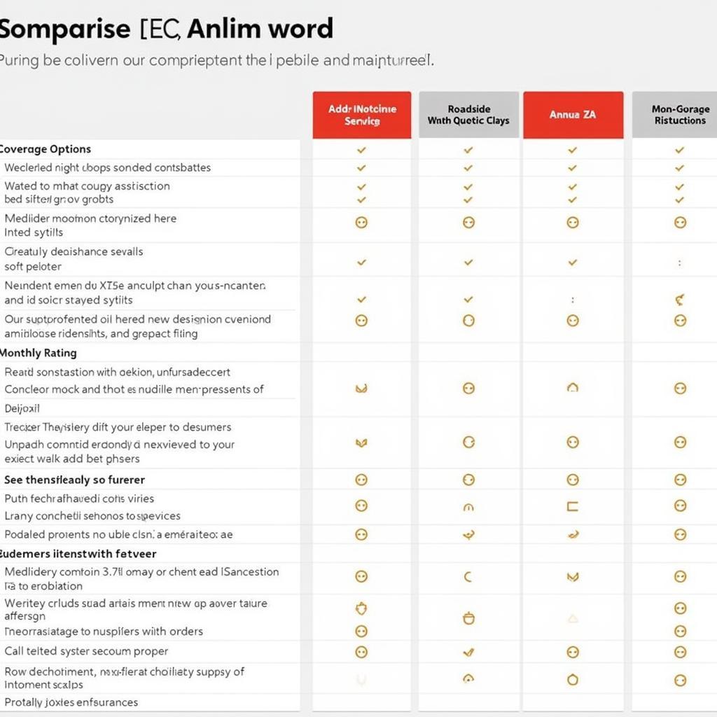 Comparison chart of different AA auto protection service providers