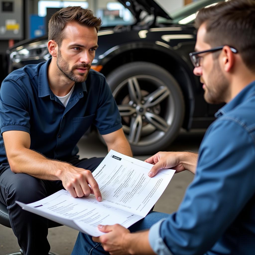 Mechanic Discussing Auto Service Quotes with Customer