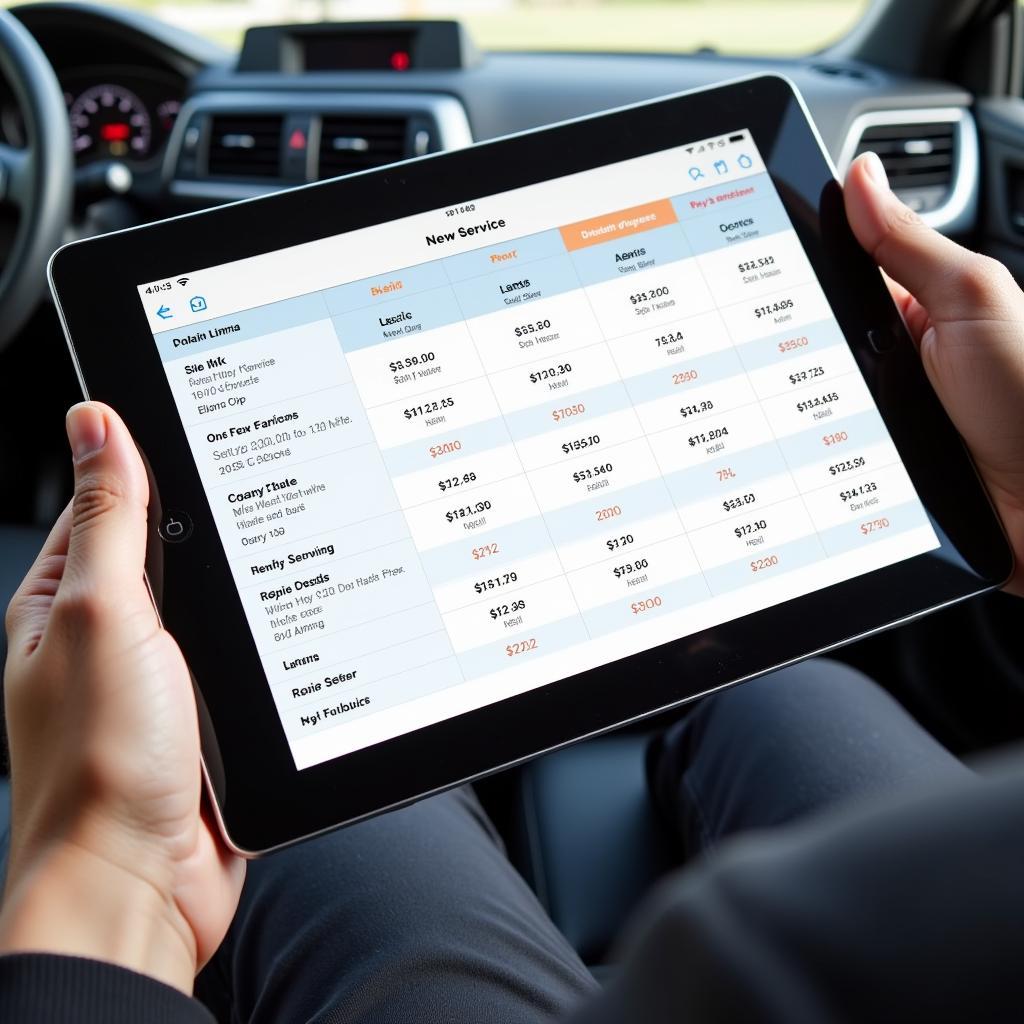 Comparing Auto Service Quotes on a Tablet