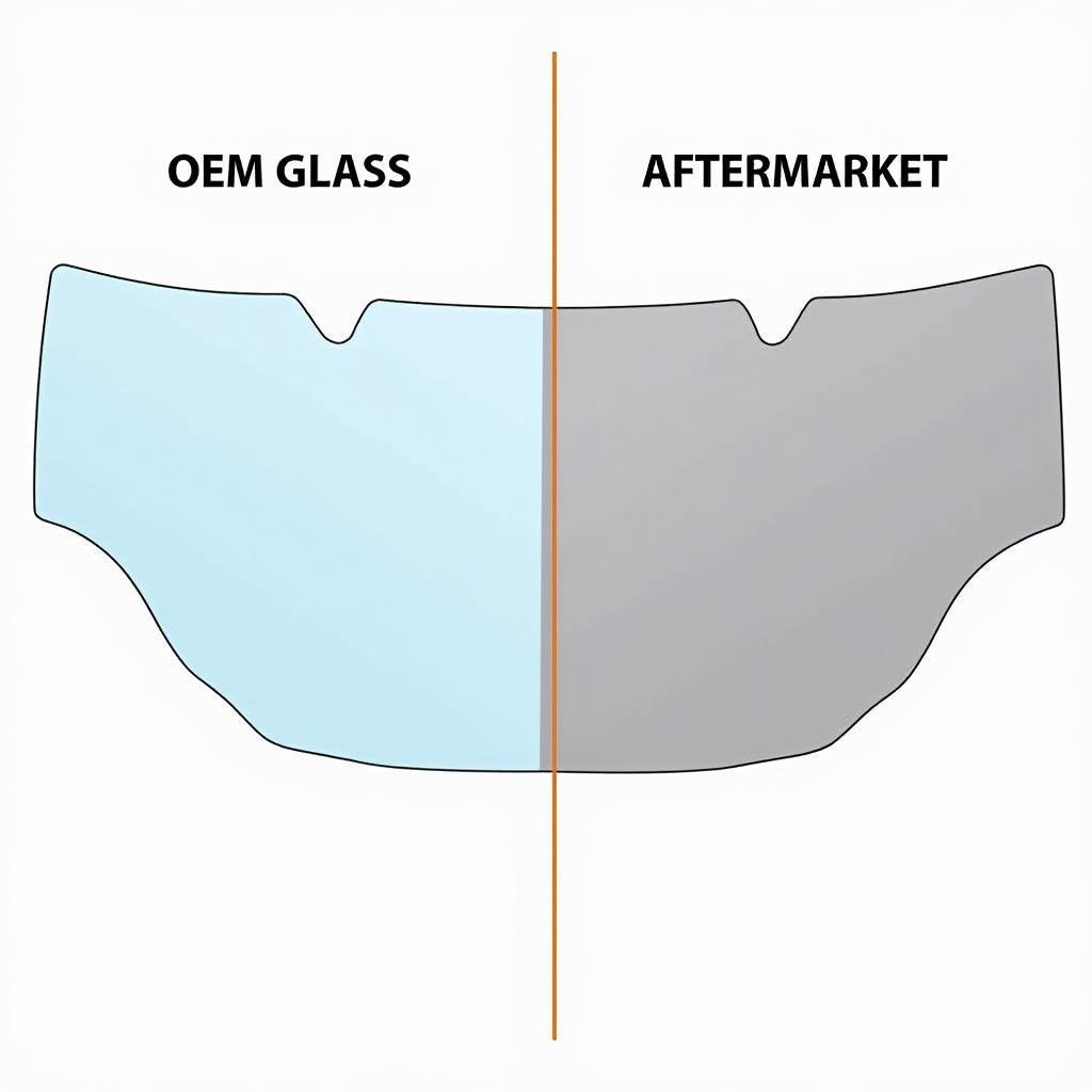 Comparison between OEM and aftermarket auto glass. Two windshields are shown side-by-side, highlighting the differences in clarity, thickness, and overall quality.