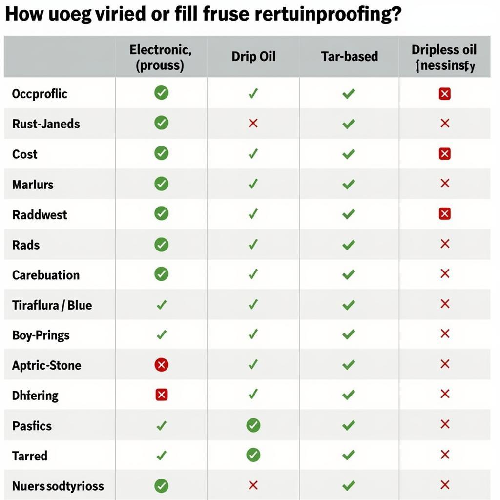 Comparison Chart of Rustproofing Methods