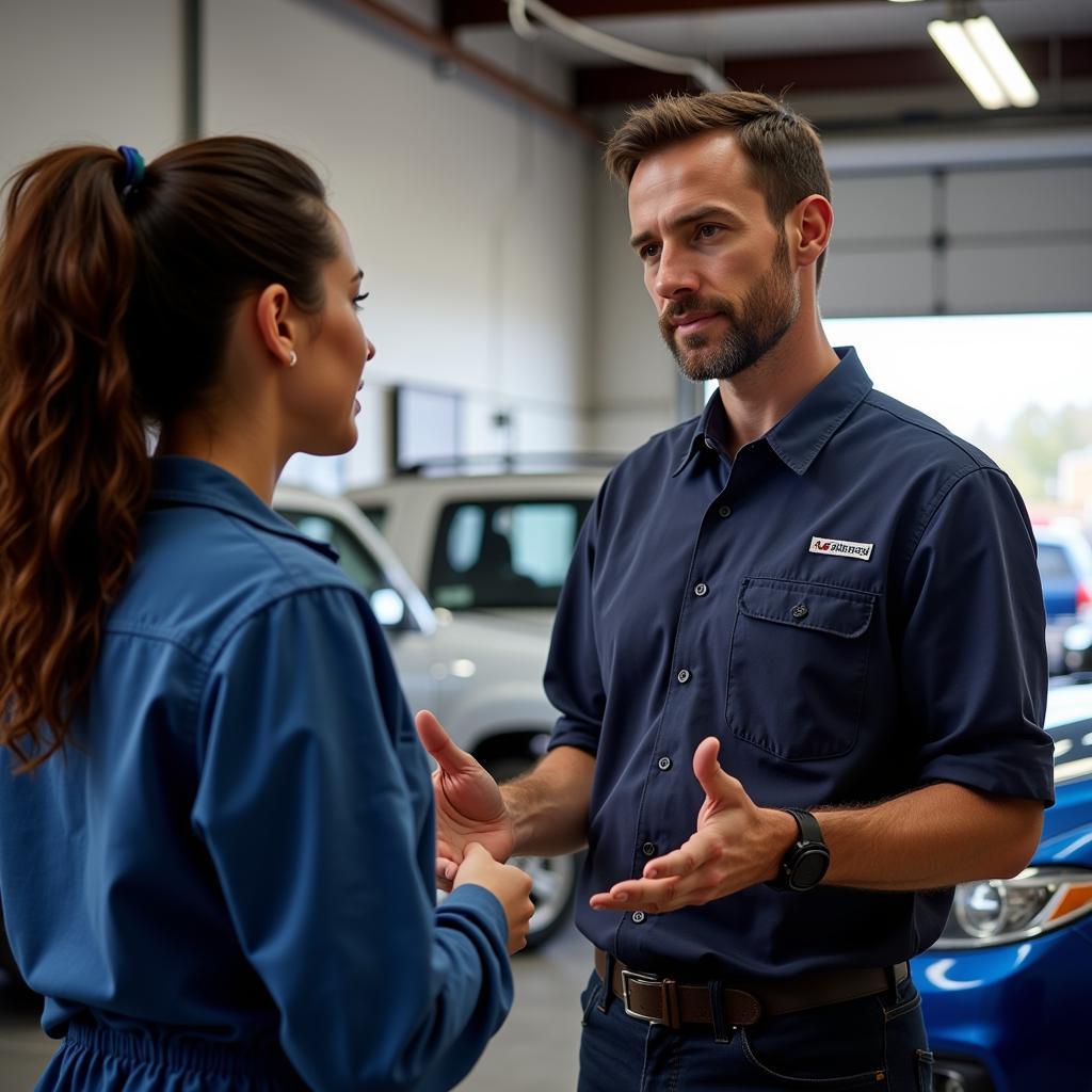 Customer Discussing Auto Repair with Mechanic in North Little Rock