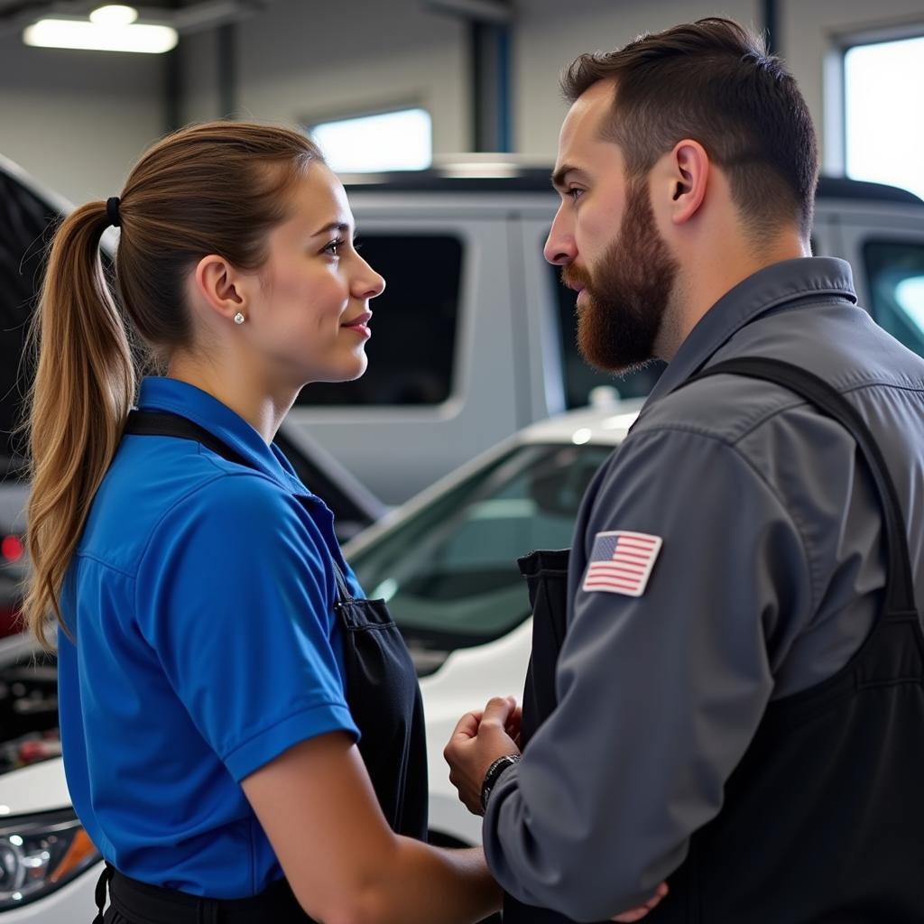 Customer Discussing Auto Repair with Mechanic