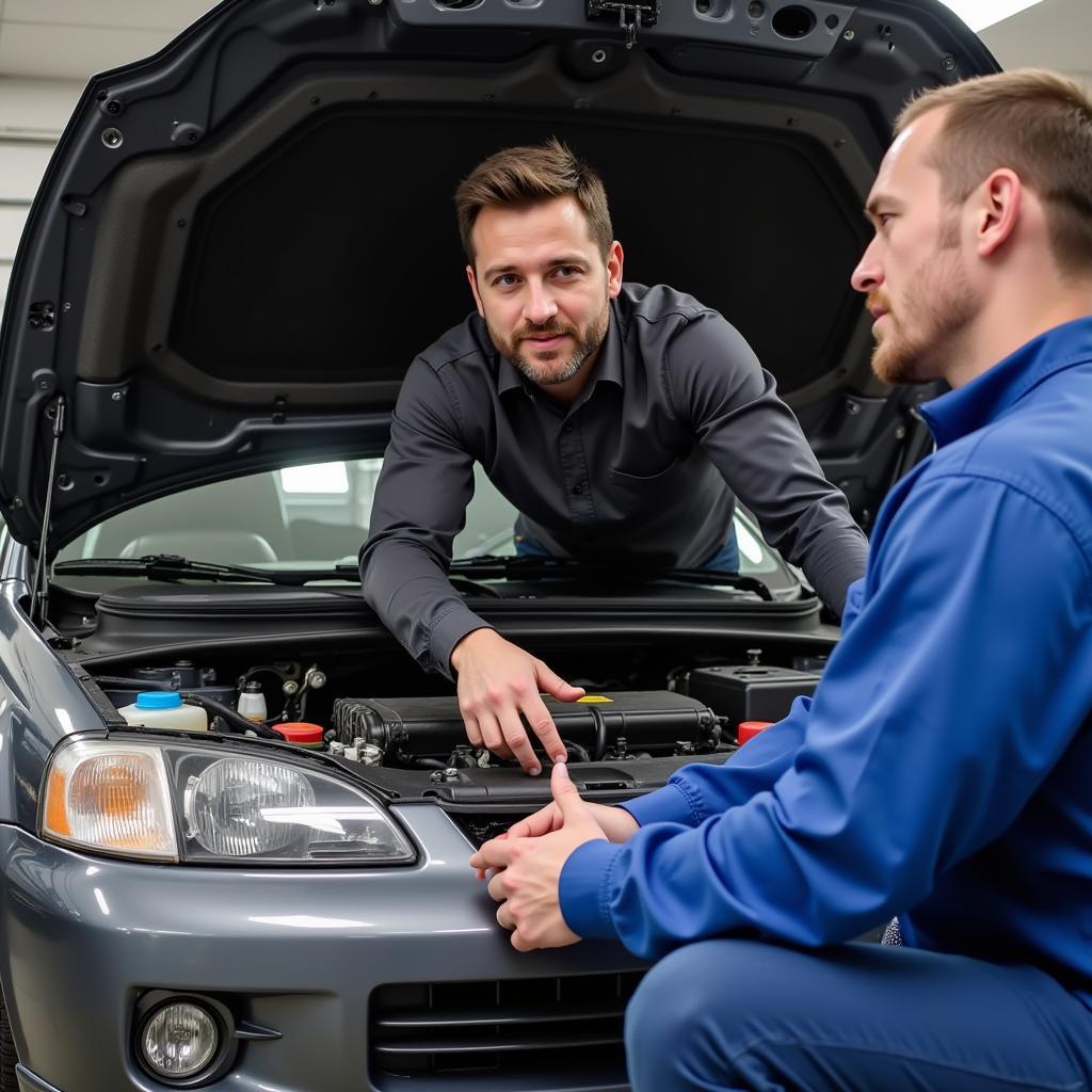 Customer Consulting with Mechanic About Car Problems