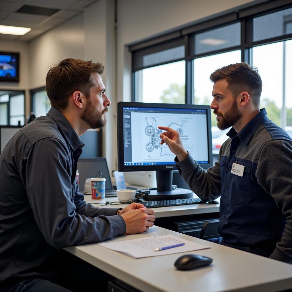 Customer Discussing Car Repair with Mechanic