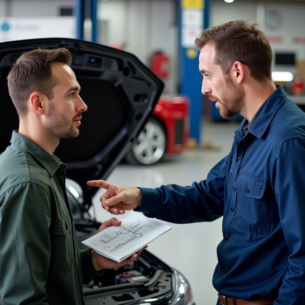 Customer Discussing Car Repair with Mechanic