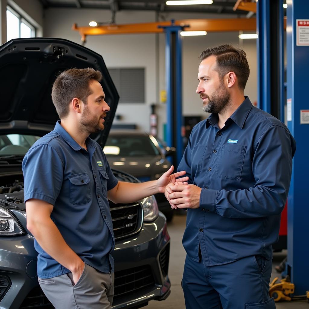 Customer Discussing Car Repair with Mechanic