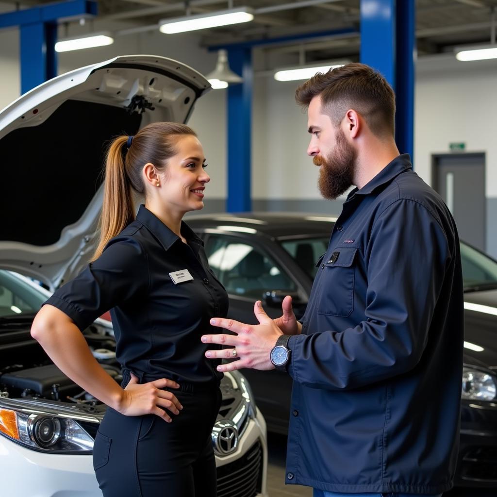 Customer Discussing Car Repair with Mechanic in Maple Shade