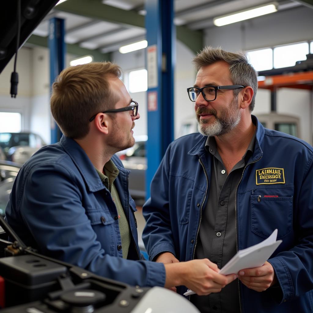 Customer Discussing Car Repair with Mechanic in Duncan BC