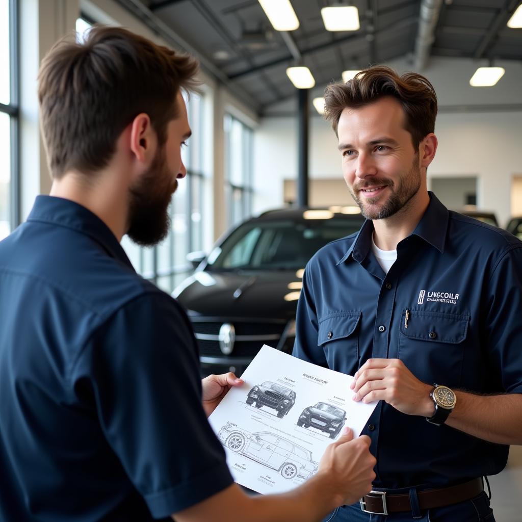 Customer Discussing Car Repair with Mechanic in Lincoln