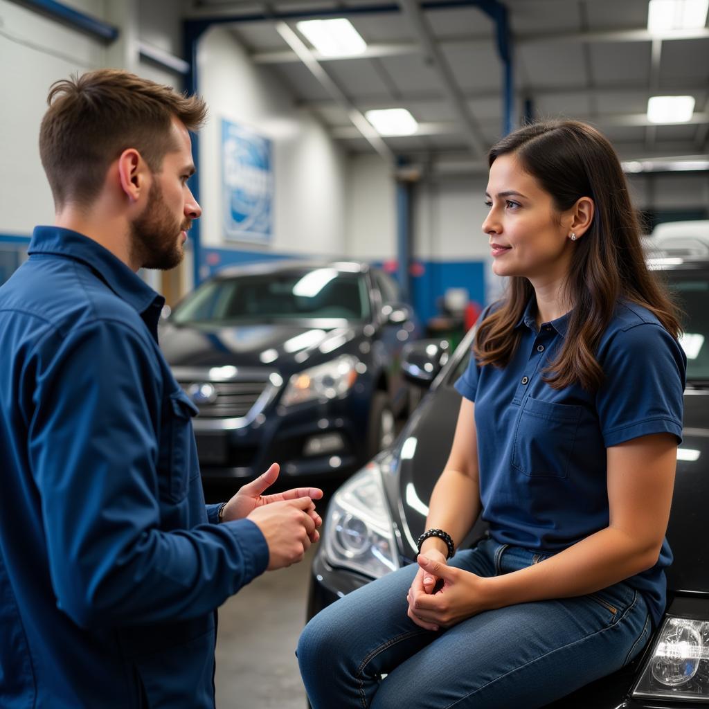 Customer Discussing Car Repair with Mechanic in Washington, NJ