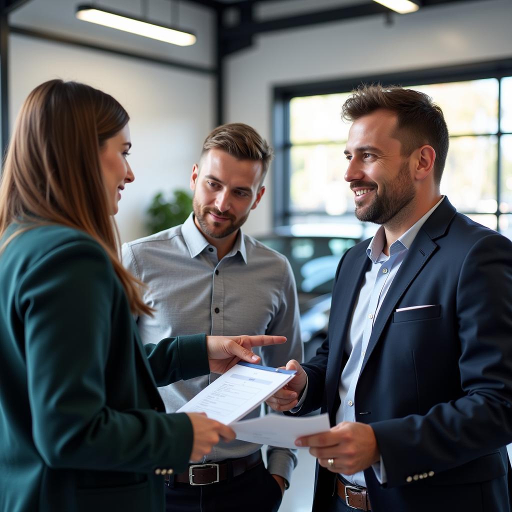 Customer Discussing Car Repair with Service Advisor