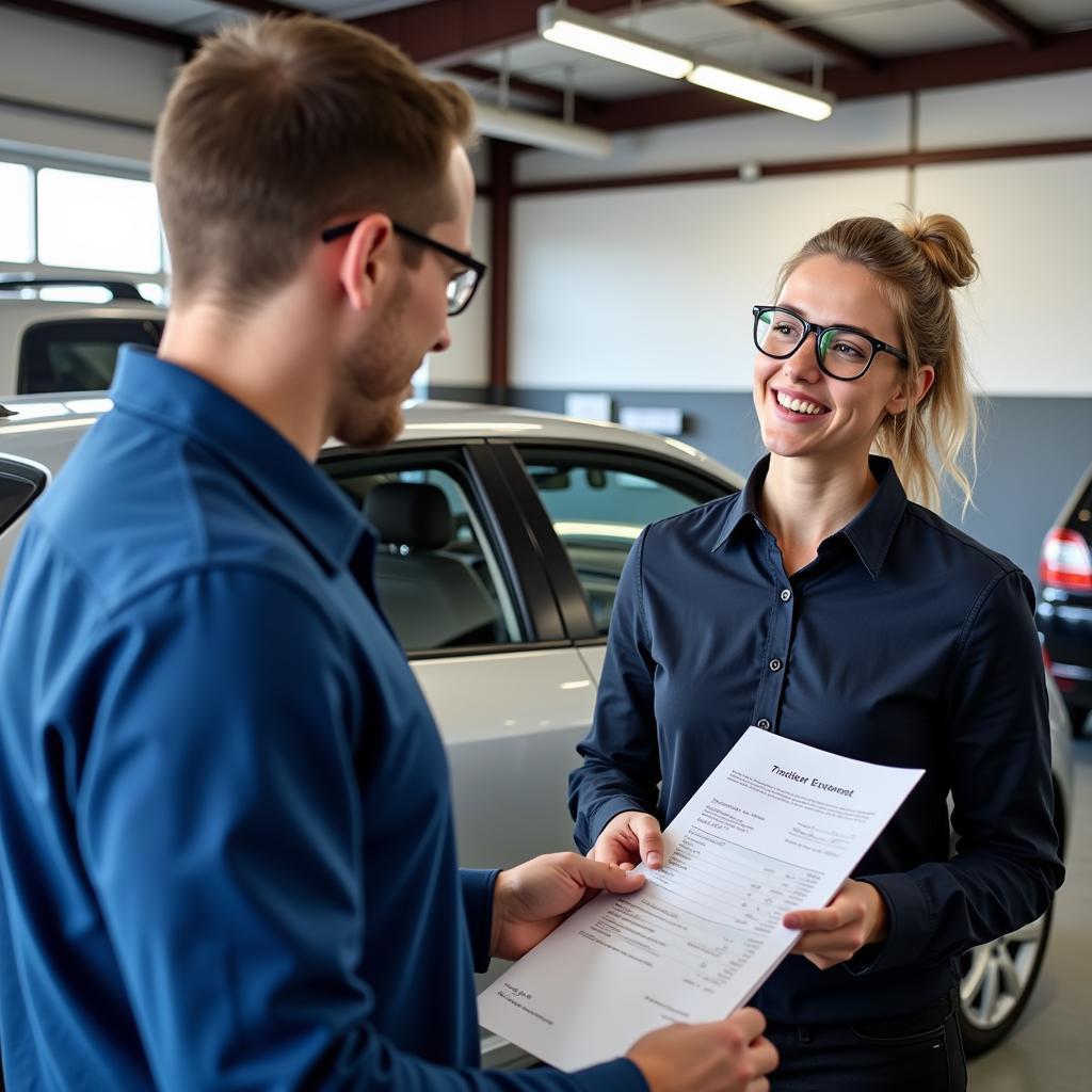 Customer Discussing Car Repair with Service Advisor at Ridgeland Auto Service Center