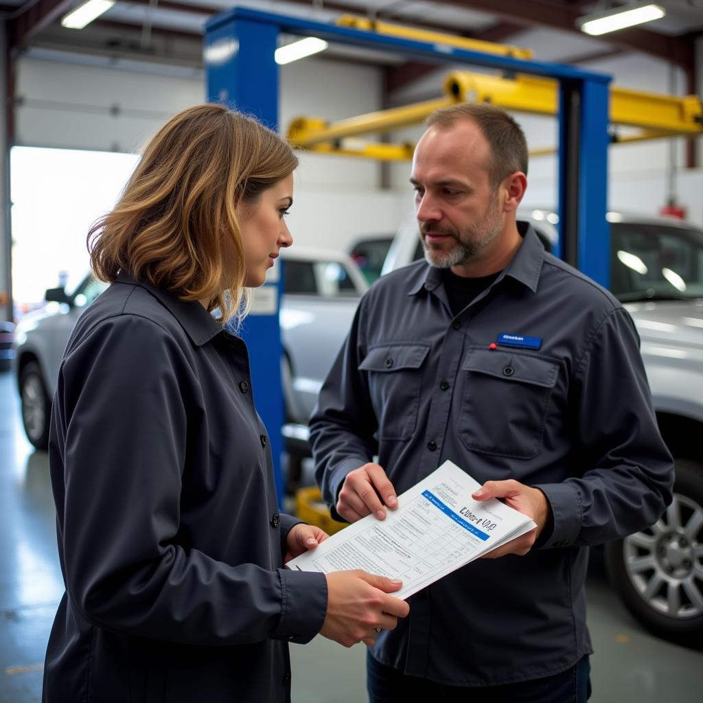 Customer Discussing Car Repair Options with a Service Advisor