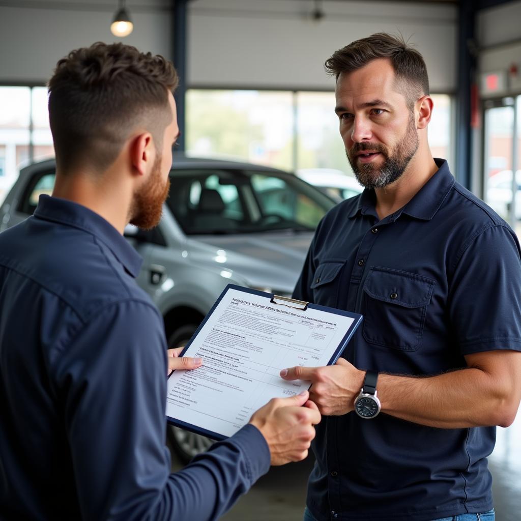 Customer Discussing Car Repair Options with Service Advisor in Daphne