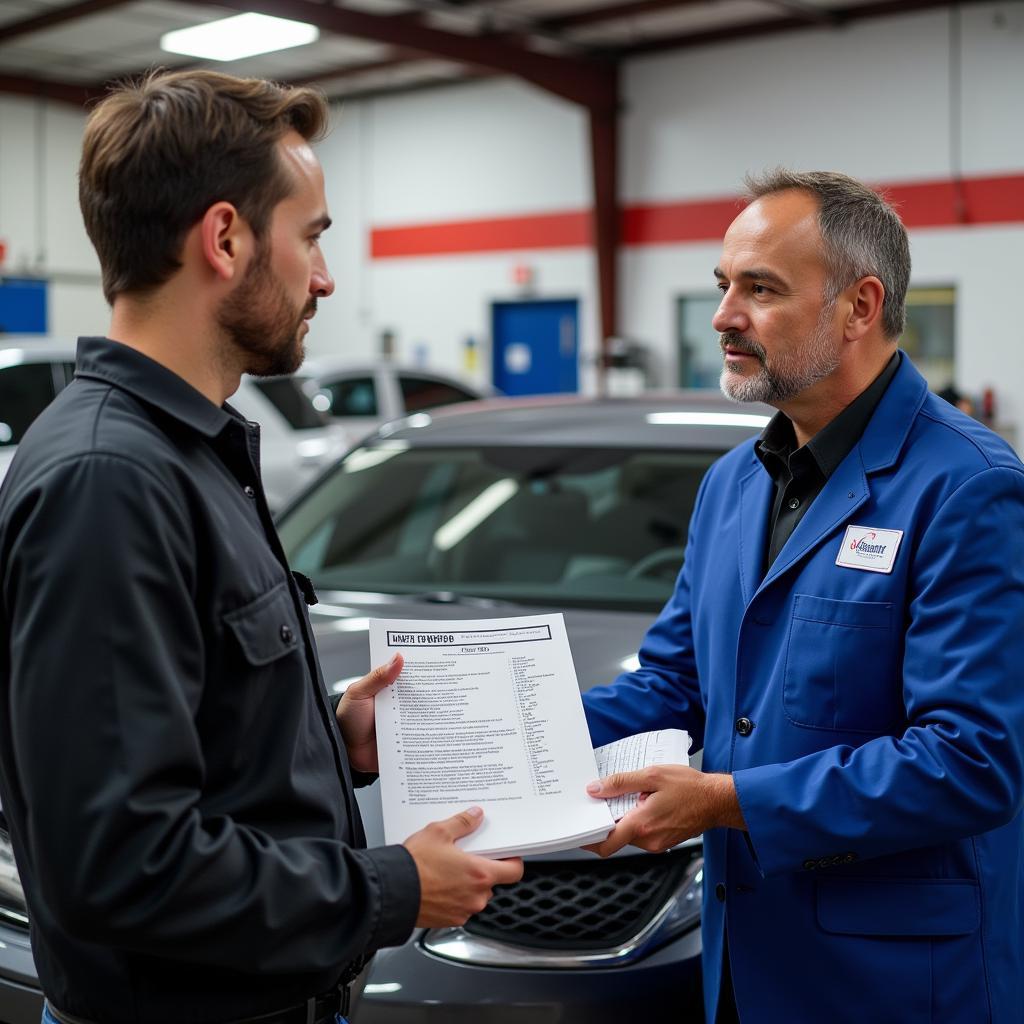 Customer Discussing Car Repair with Service Advisor