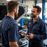 Customer and Technician Discussing Car Repairs in Lexington, KY