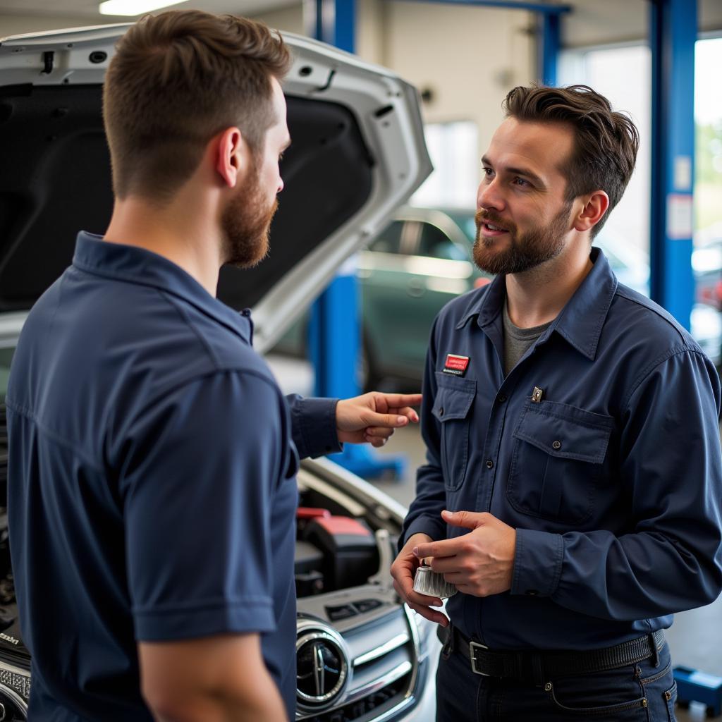 Customer and Technician Discussing Car Repairs in Lexington, KY